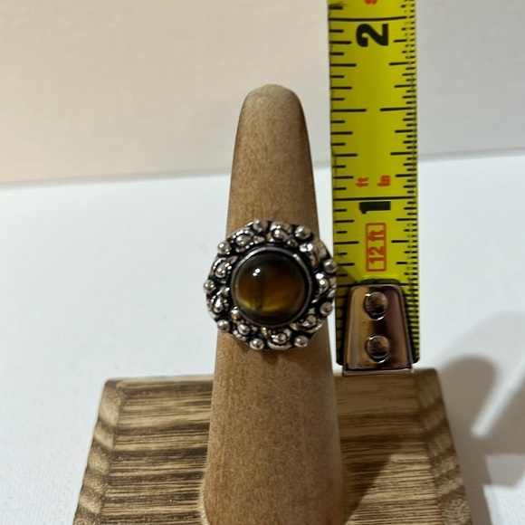 925 SILVER OVERLAY GEMSTONE RING TIGERS EYE SIZE 5.5-5.75 - Picture 6 of 8